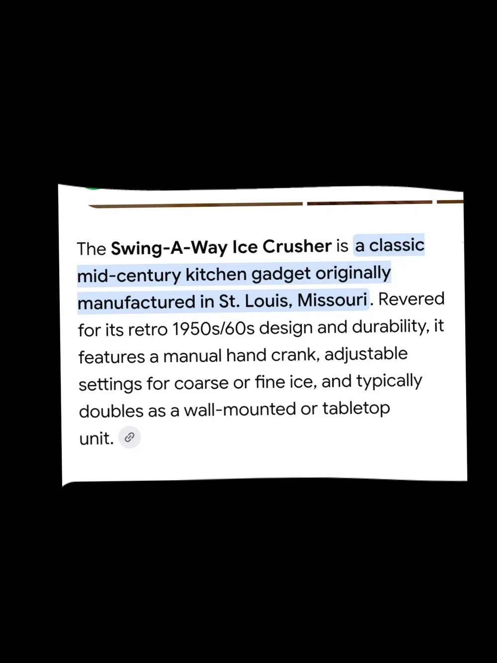 Vintage 1950s Swing Away White Manual Ice Crusher Excellent Condition Barware